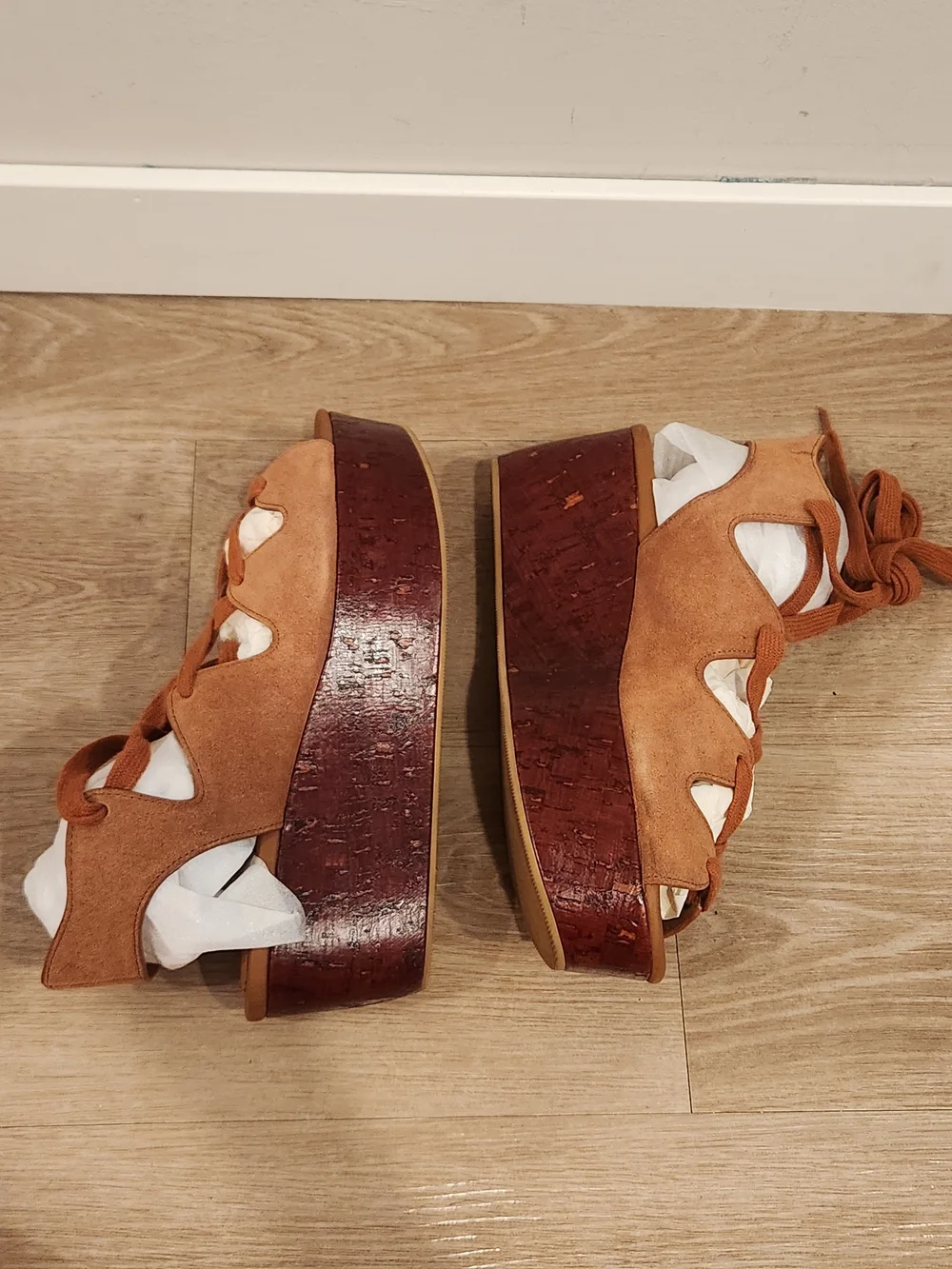 NEW See By Chloe Liana Suede Gladiator Ankle Wrap Platform Wedge Sandals Size 8
